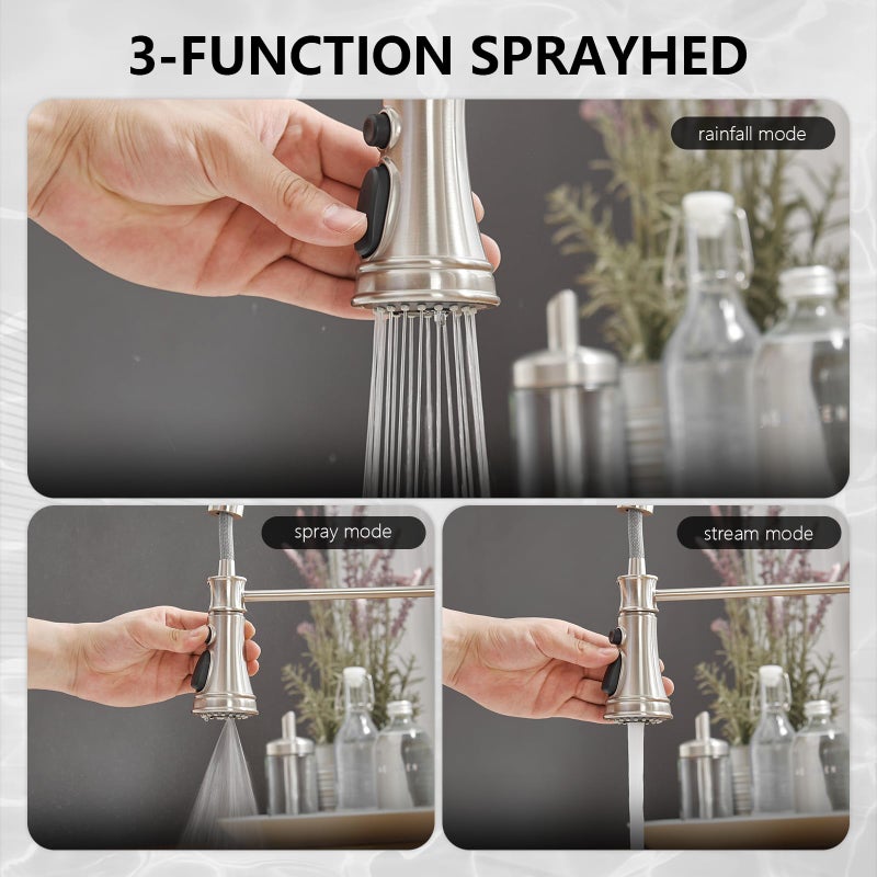 BWE Kitchen Sink Faucet with Deck Plate Single Handle Lever with Pull Down Sprayer Spring 3 Function Kitchen Faucet High Arc Farmhouse Commercial Bar Kitchen Faucets Brushed Nickel - Image 2